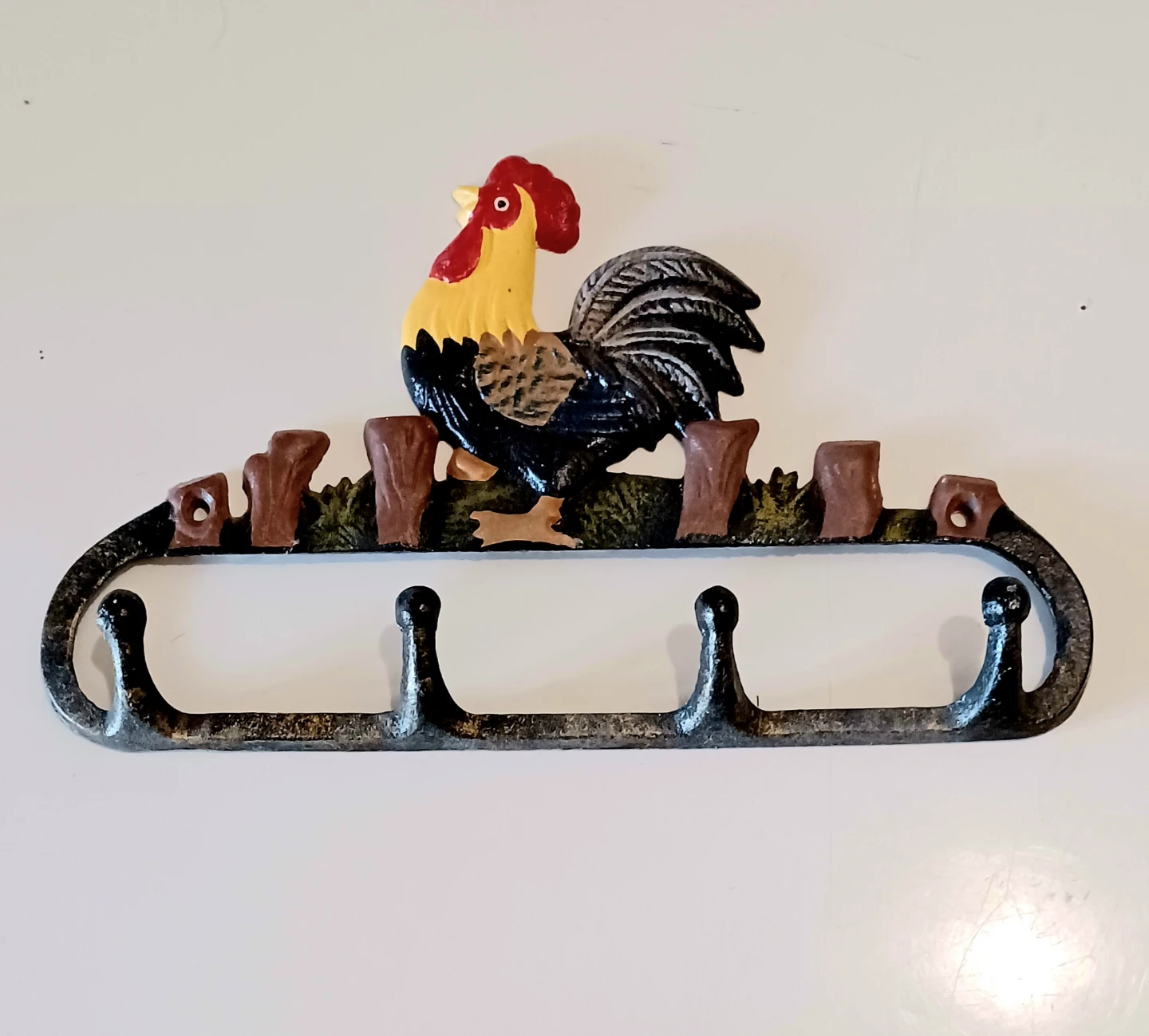 Hand Painted Cast Iron Rooster Hook Rack
