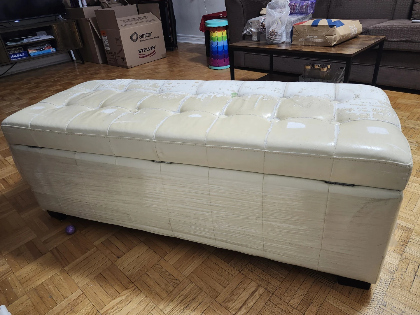 Ottoman Footstool Home Shoe Bench - Beige - photo 3
