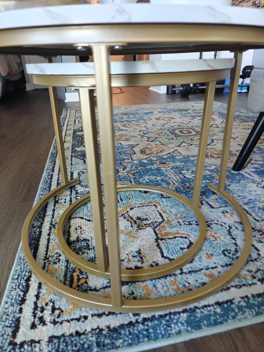 Set of 2 Nesting Round Coffee Tables - White Marble Look