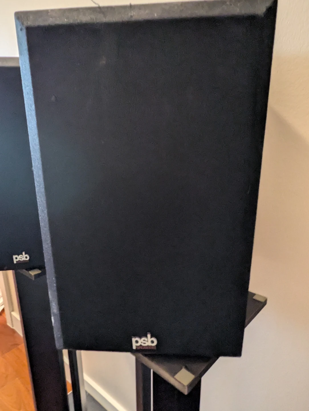 PSB Alpha Black Bookshelf Speakers with Stands