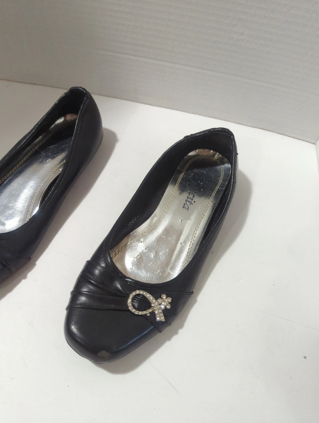 Black Ballet Flats with Rhinestone Bow - photo 2