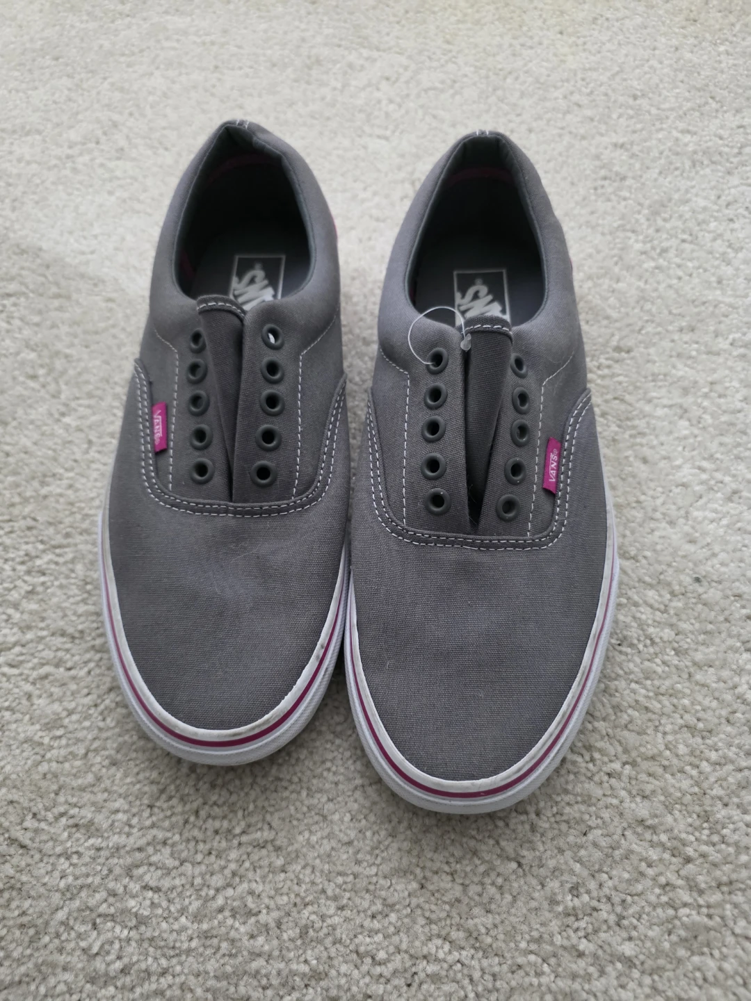Vans Grey Canvas Sneakers with Pink Accents