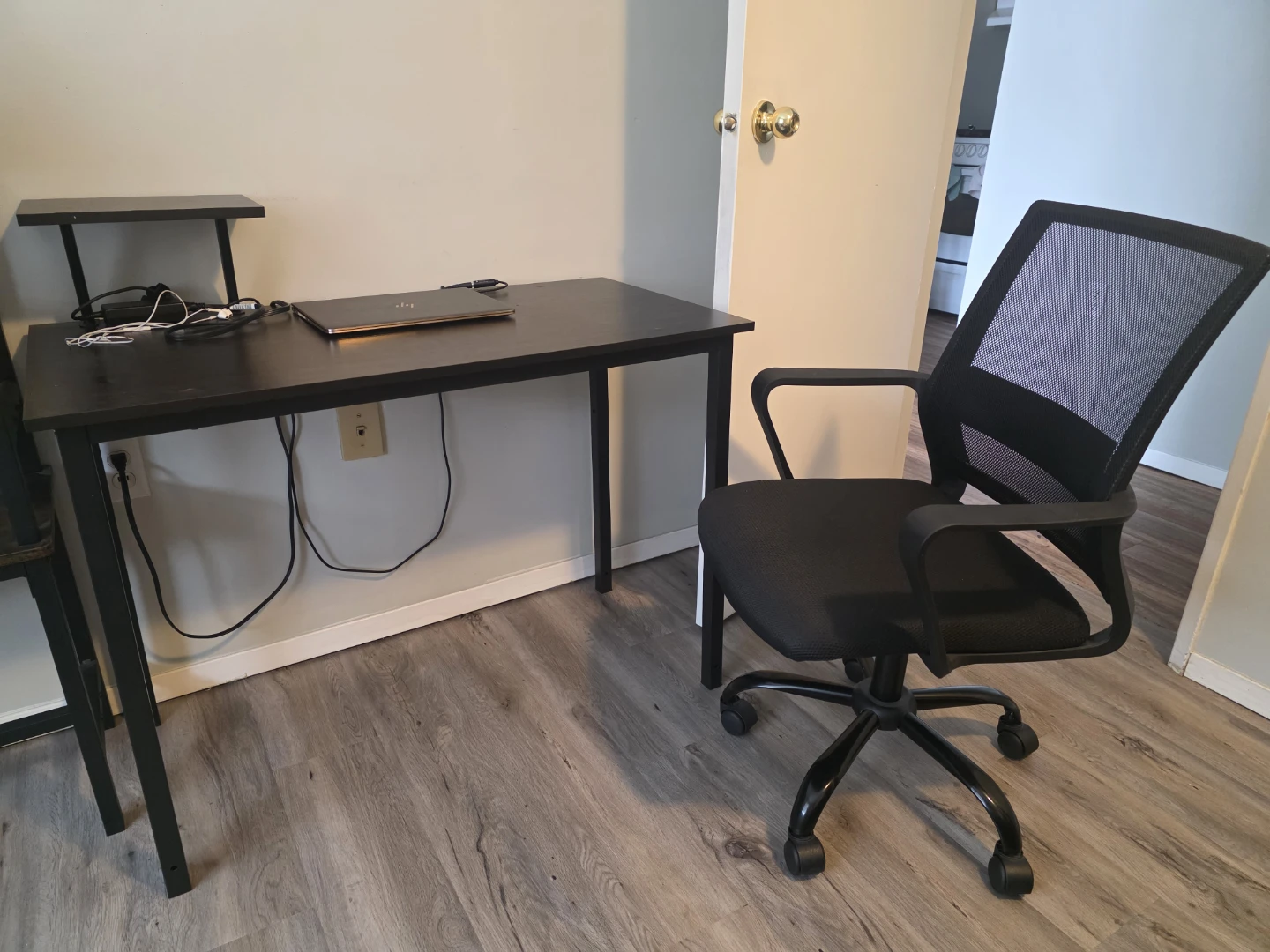 Black Mesh Office Chair and Desk