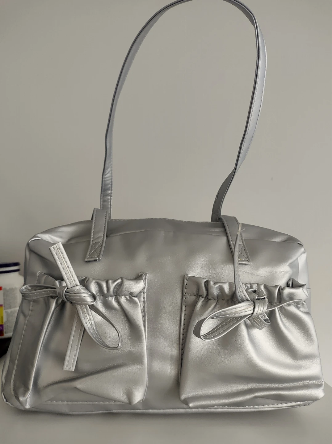 Silver Faux Leather Shoulder Bag