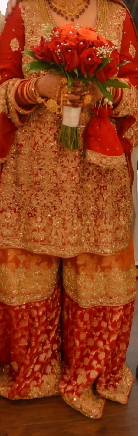 Pakistani Red and Gold Embellished Bridal Outfit - photo 2