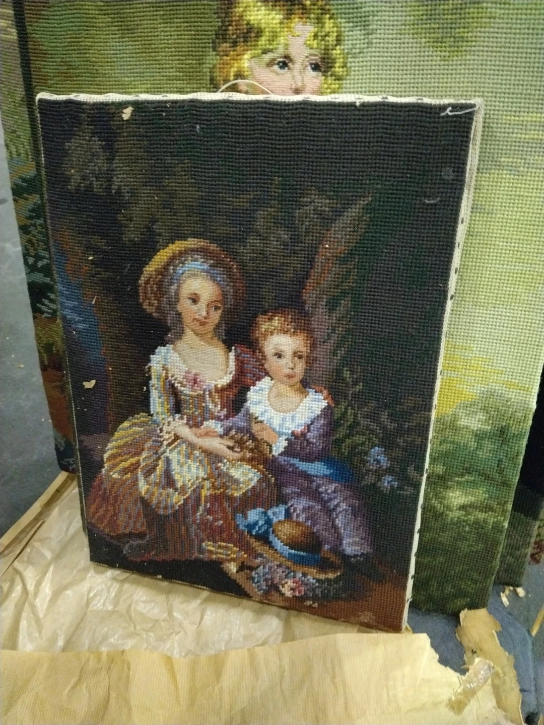 Vintage Needlepoint Tapestry with Children