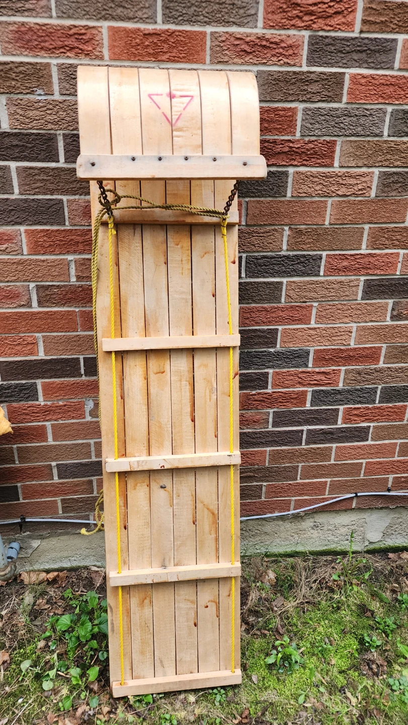 Wooden Toboggan Sled with Rope