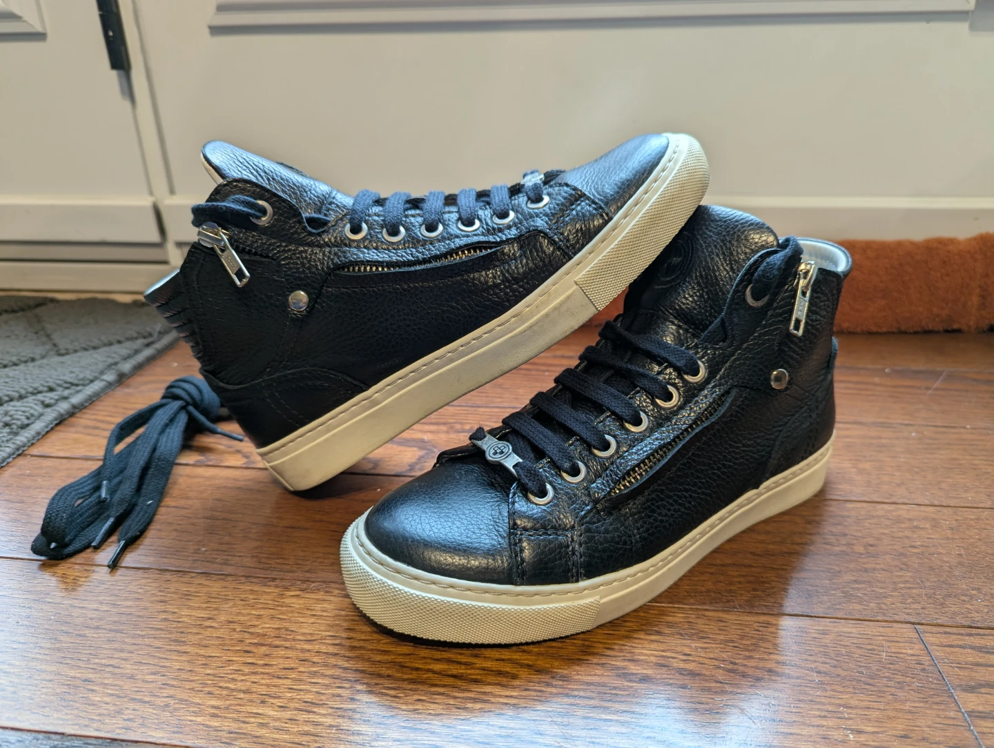 Black Leather High Top Sneakers - photo 4