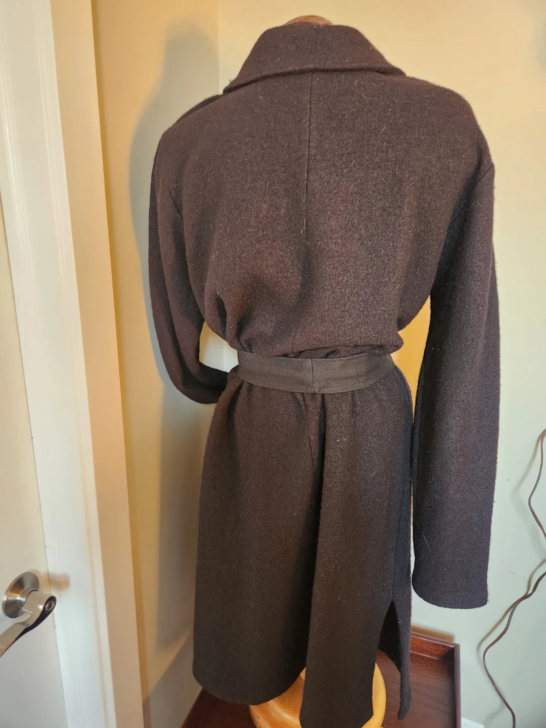 Black Belted Wool Blend Coat - photo 5