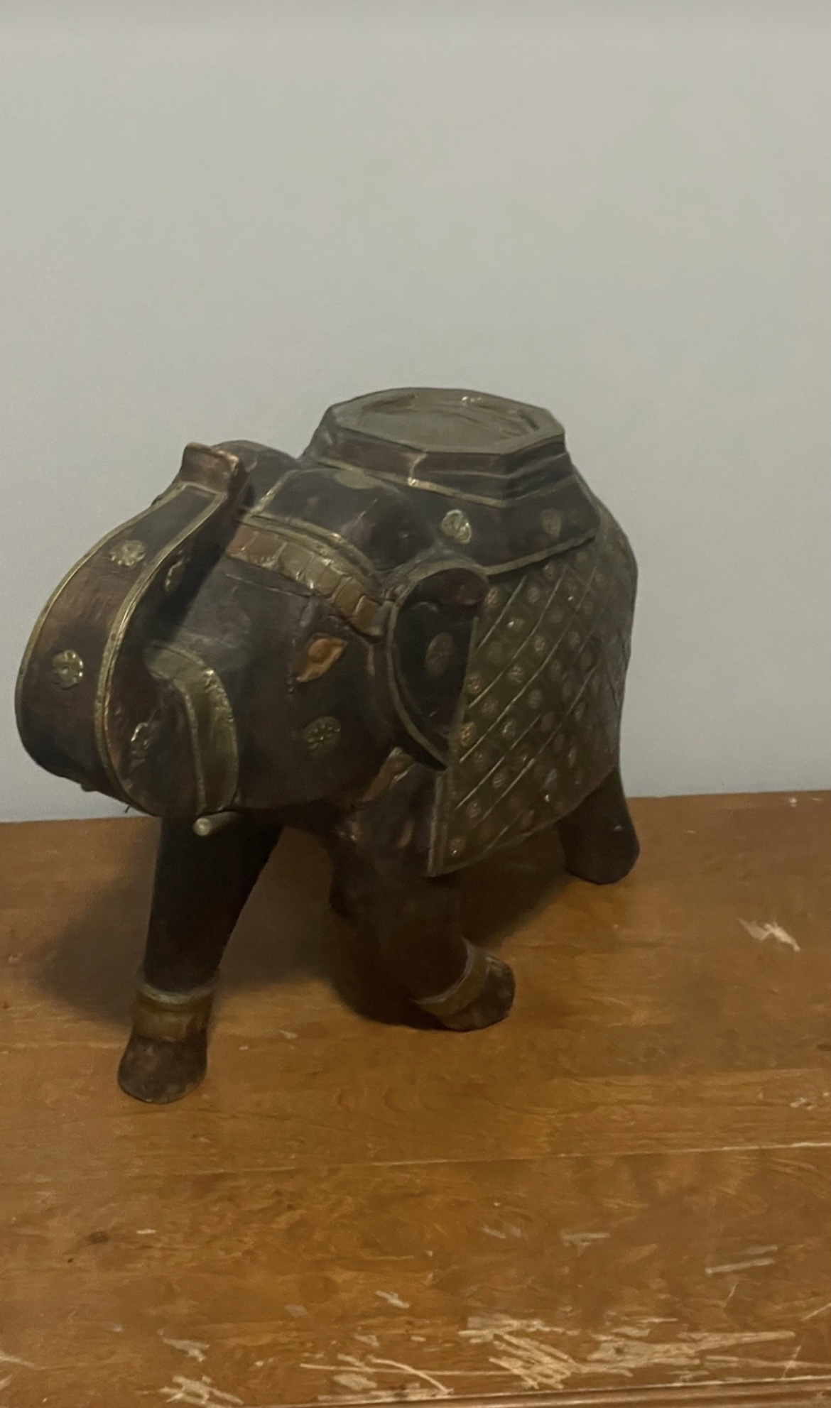 Decorative Wooden Elephant Figurine with Brass Accents - photo 4