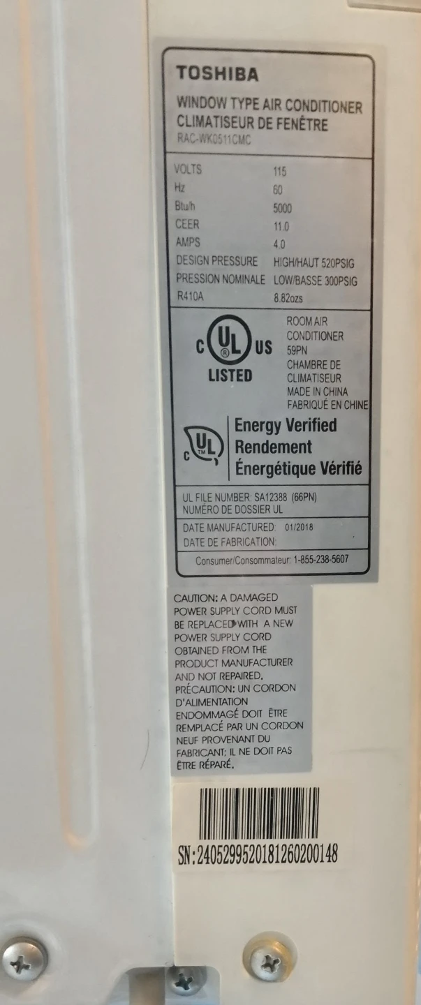 Toshiba Window Air Conditioner - photo 2