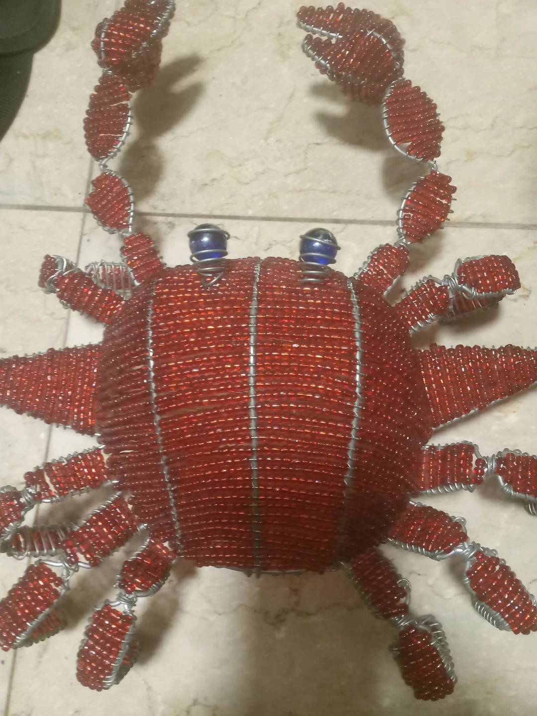 Red beaded crab decoration
