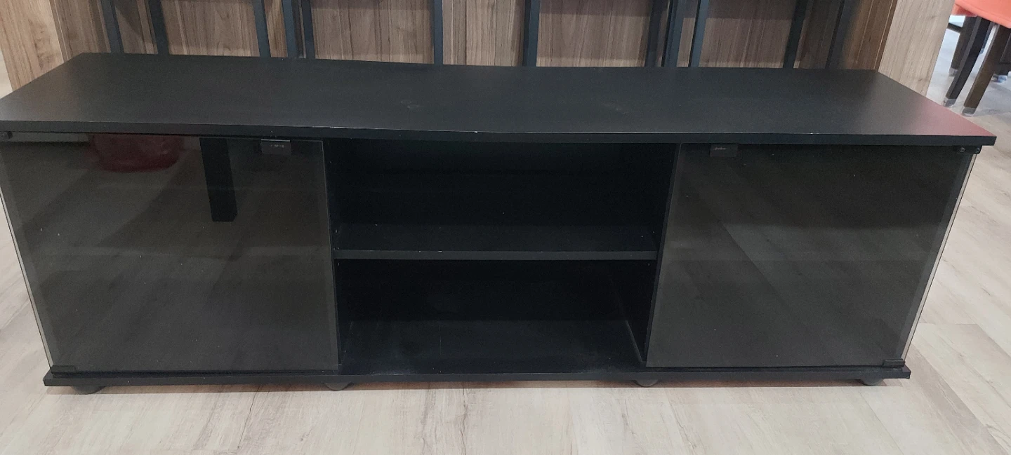 Black TV Stand with Glass Doors