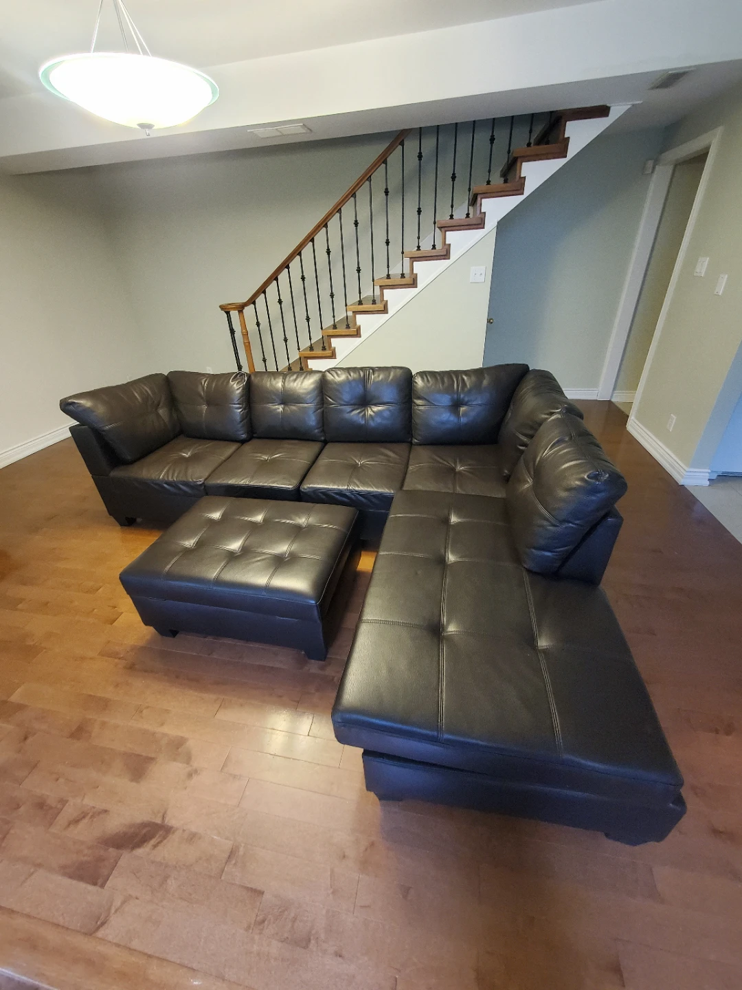Brown Faux Leather Sectional Sofa with Ottoman - photo 2