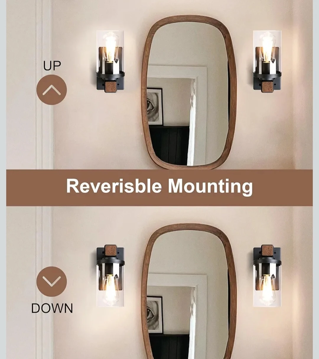 2-Set Wood Grain Vanity Lights with Clear Glass Cylinders - photo 2