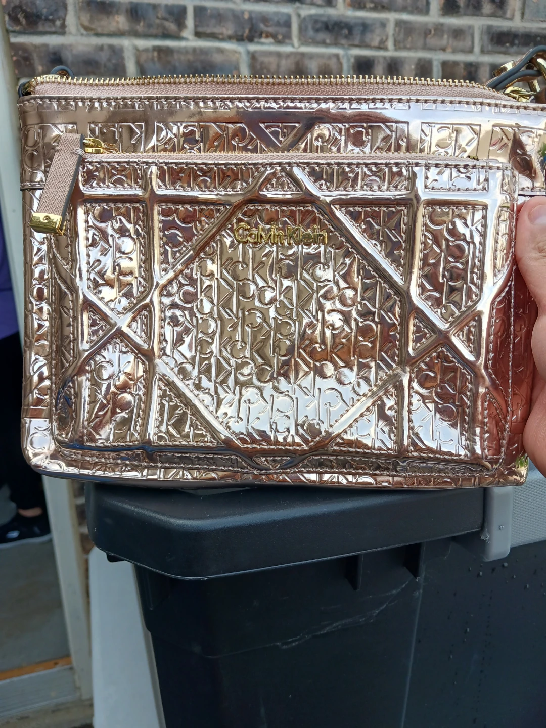 Calvin Klein Rose Gold Embossed Crossbody Bag