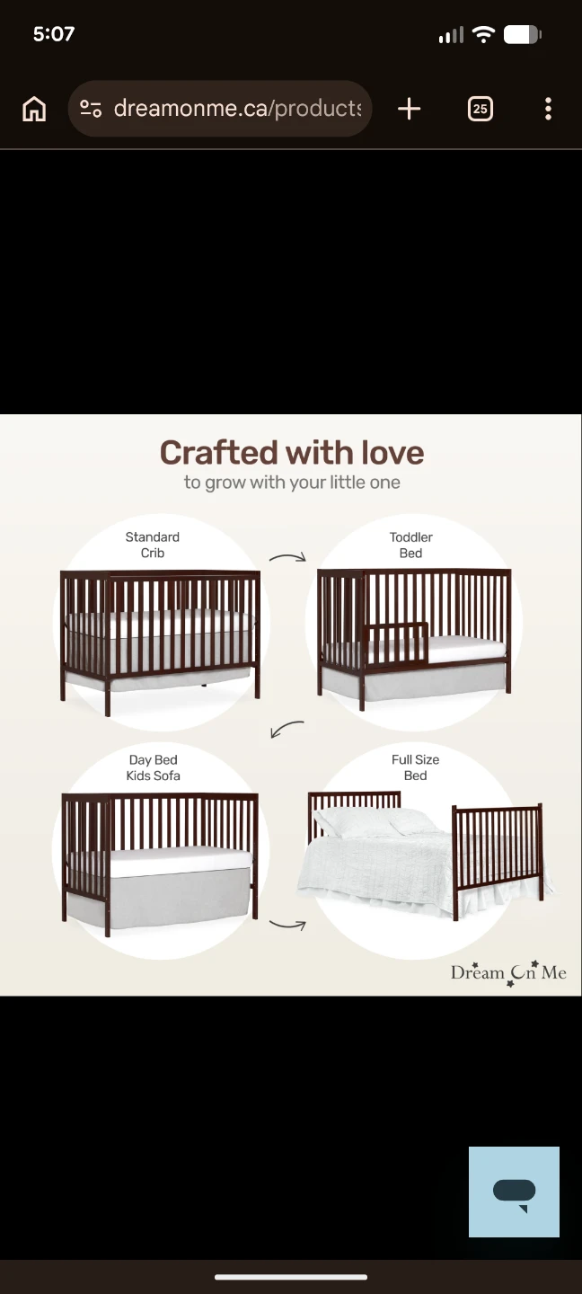 Dream On Me 5 in 1 convertible Crib dark brown