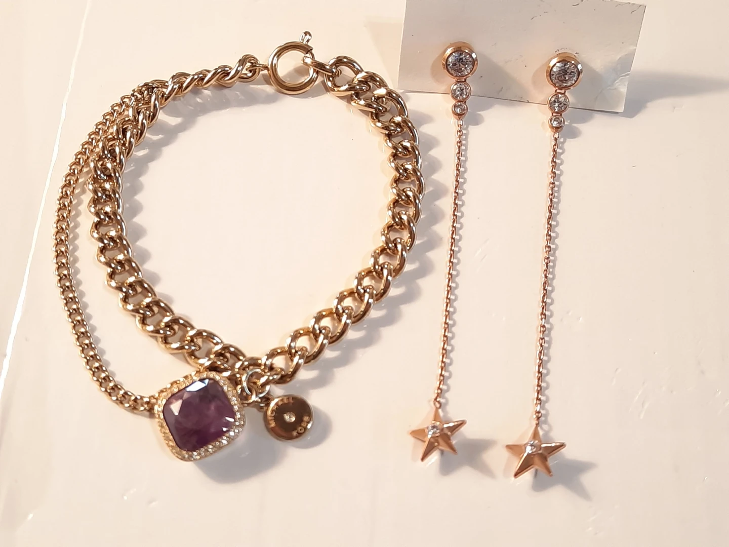 Michael Kors Rose Gold Tone Bracelet & Star Drop Earrings Set