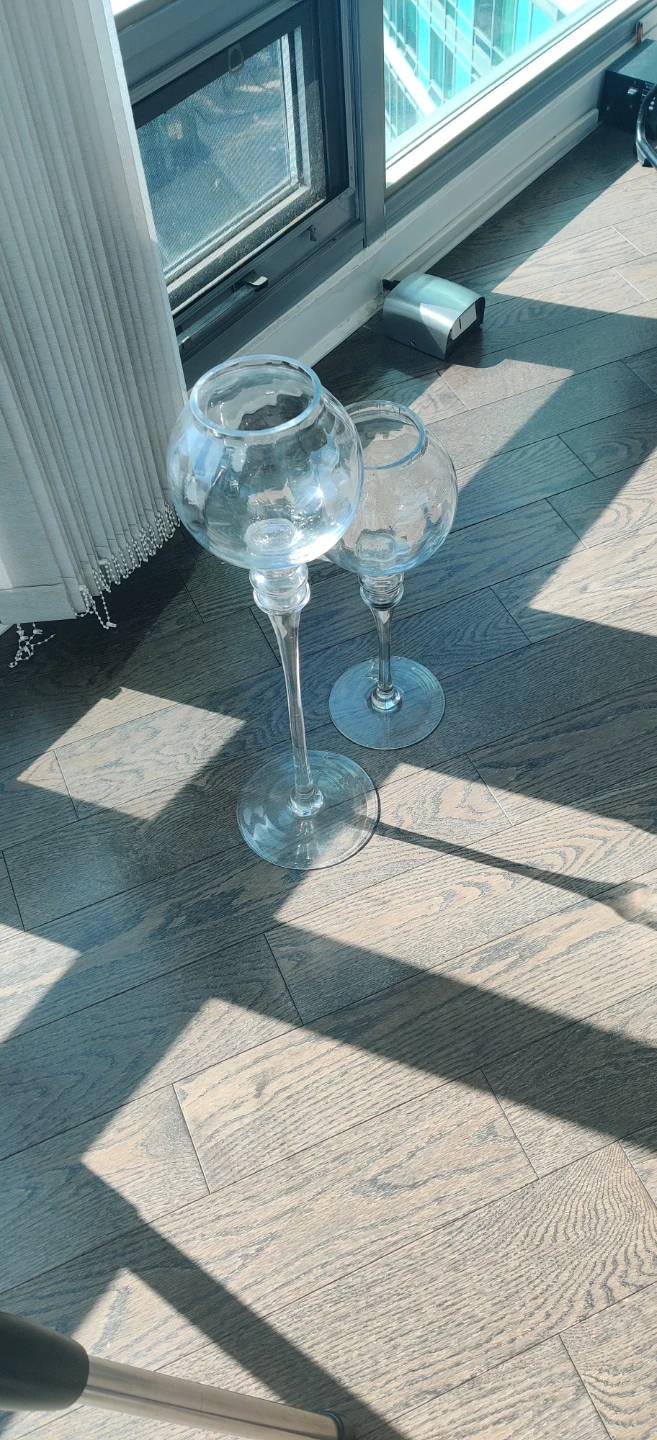Set of 2 Clear Glass Pedestal Hurricane Candle Holders - photo 4
