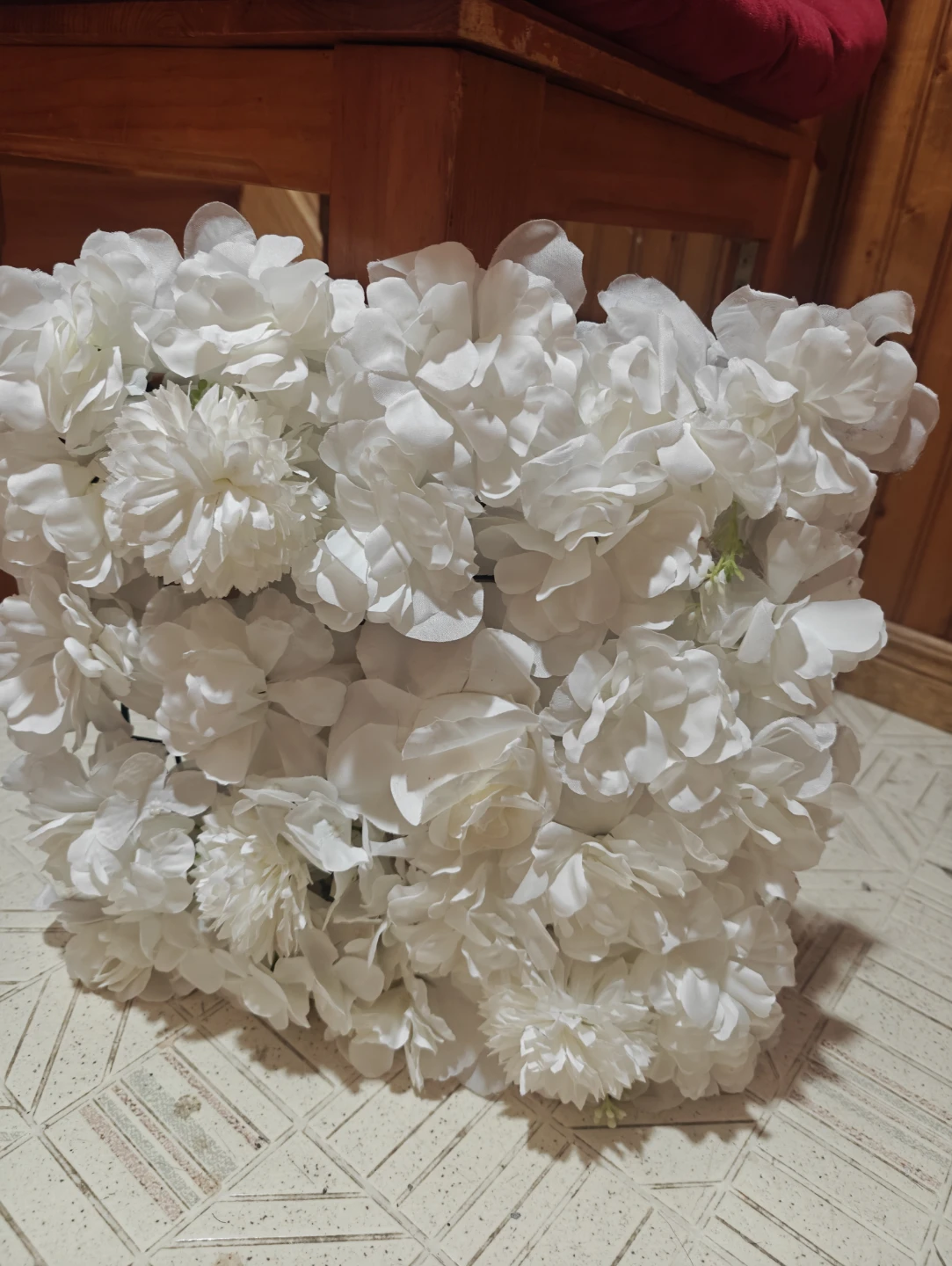 White Artificial Flower Backdrop Wall Decor - 6 Square Pieces - photo 4