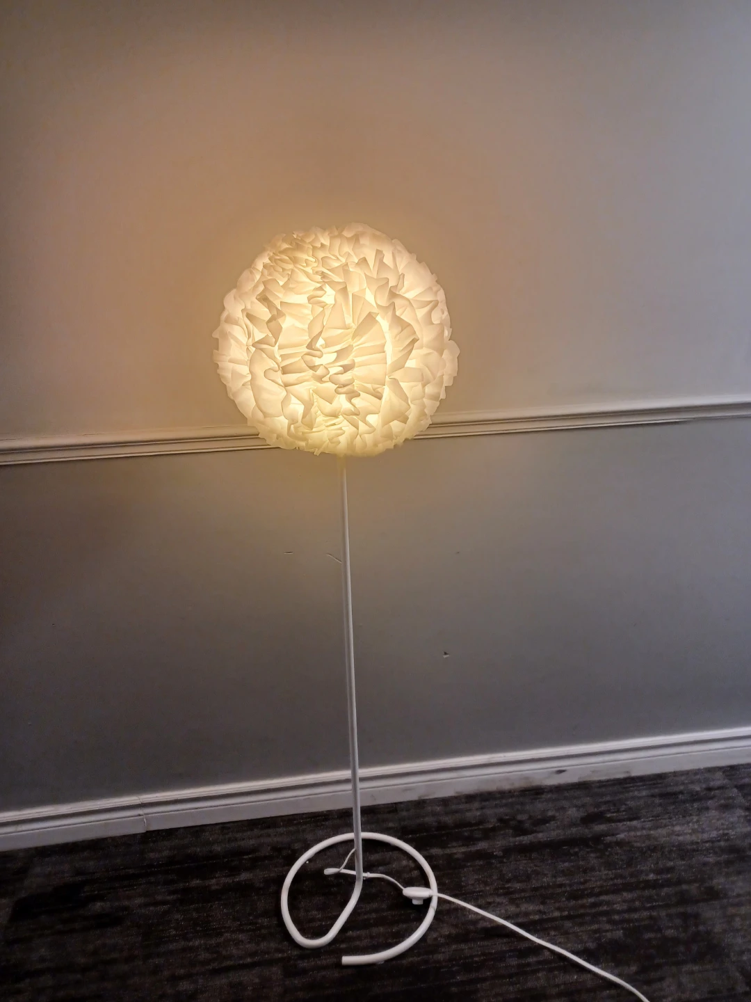 White Floor Lamp with Ruffled Shade