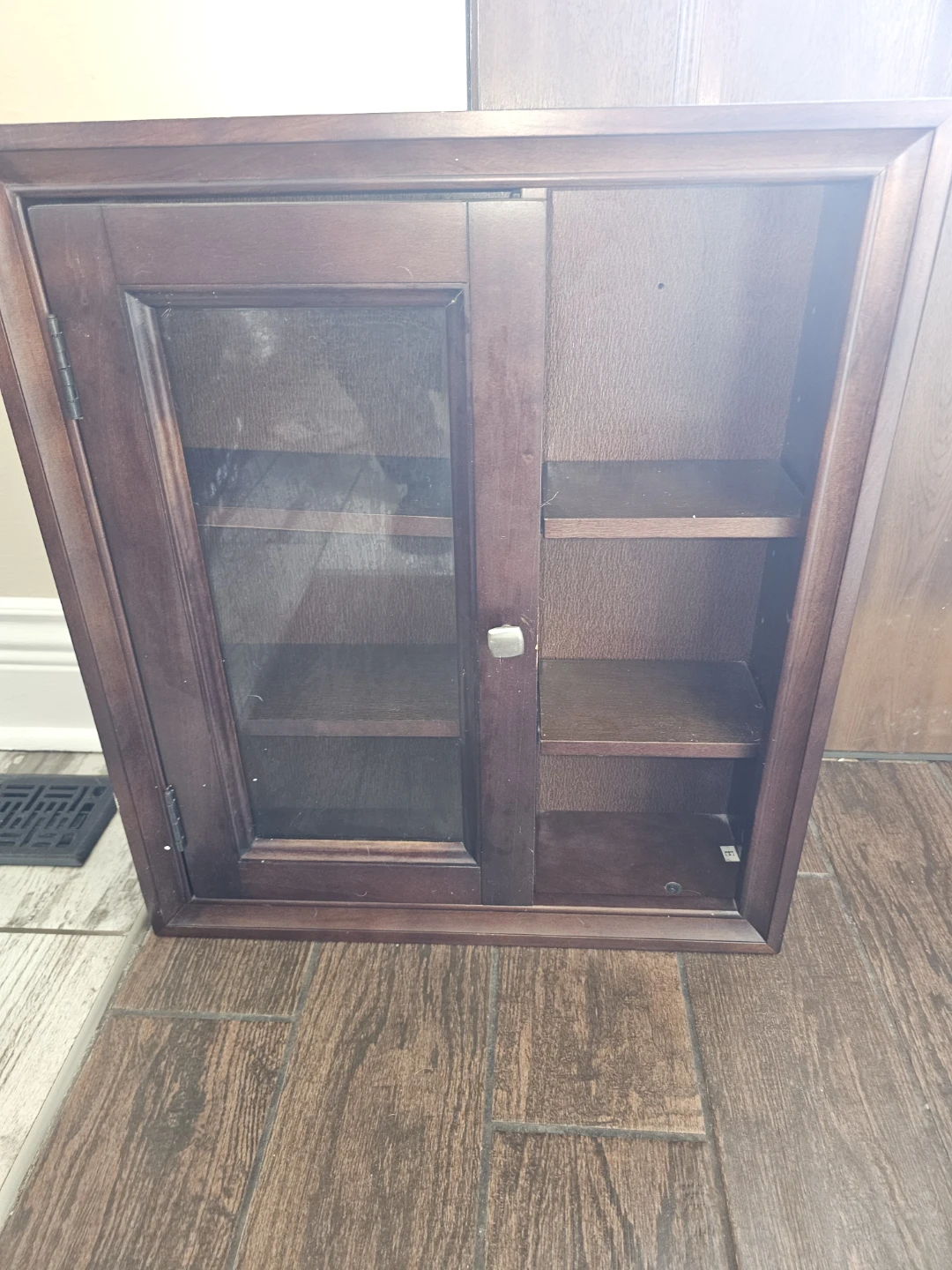 Dark Wood Wall Cabinet with Glass Door