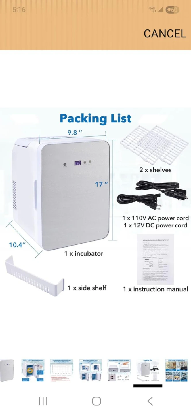 ScitoLAB 10L Incubator, Thermostatic Cabinet Incubator