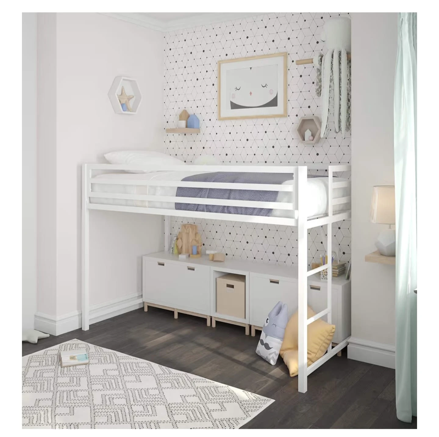 White Metal Loft Bed - Twin Size