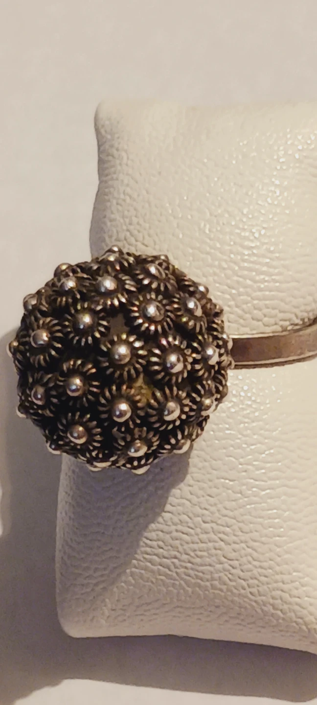 Vintage1960s Sterling Silver Mexico Cannetille Flower Ball Ring - photo 3