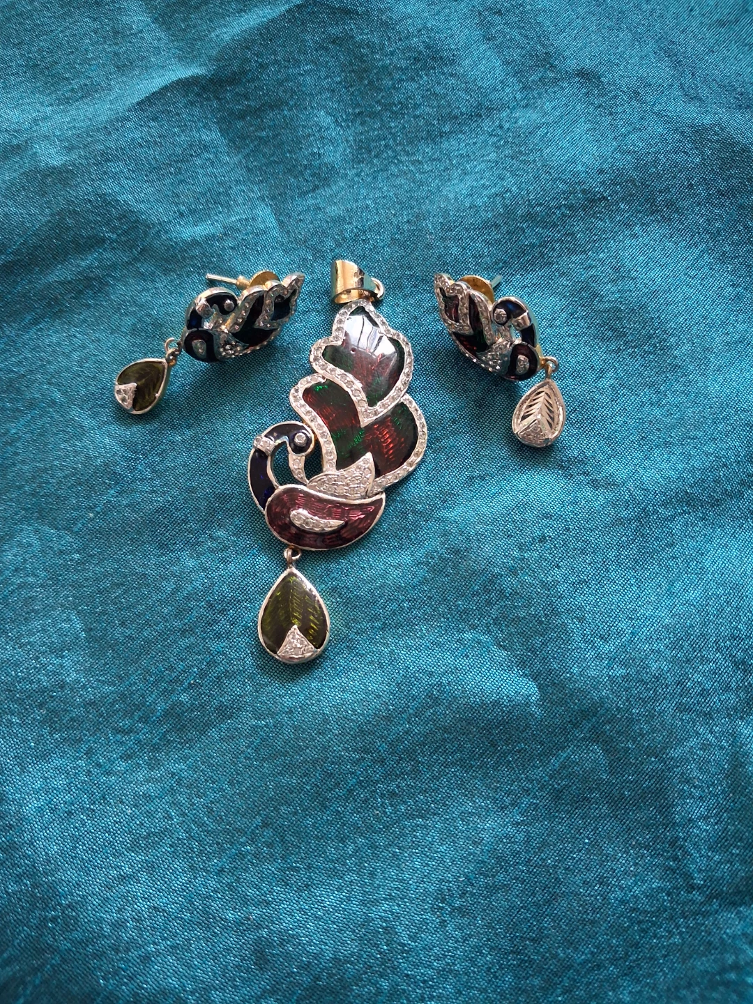 Peacock Design Pendant and Earring Set