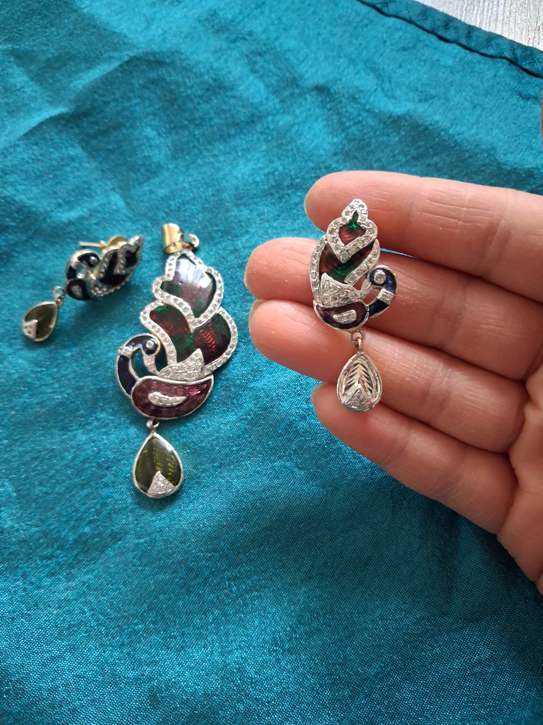 Peacock Design Pendant and Earring Set - photo 2