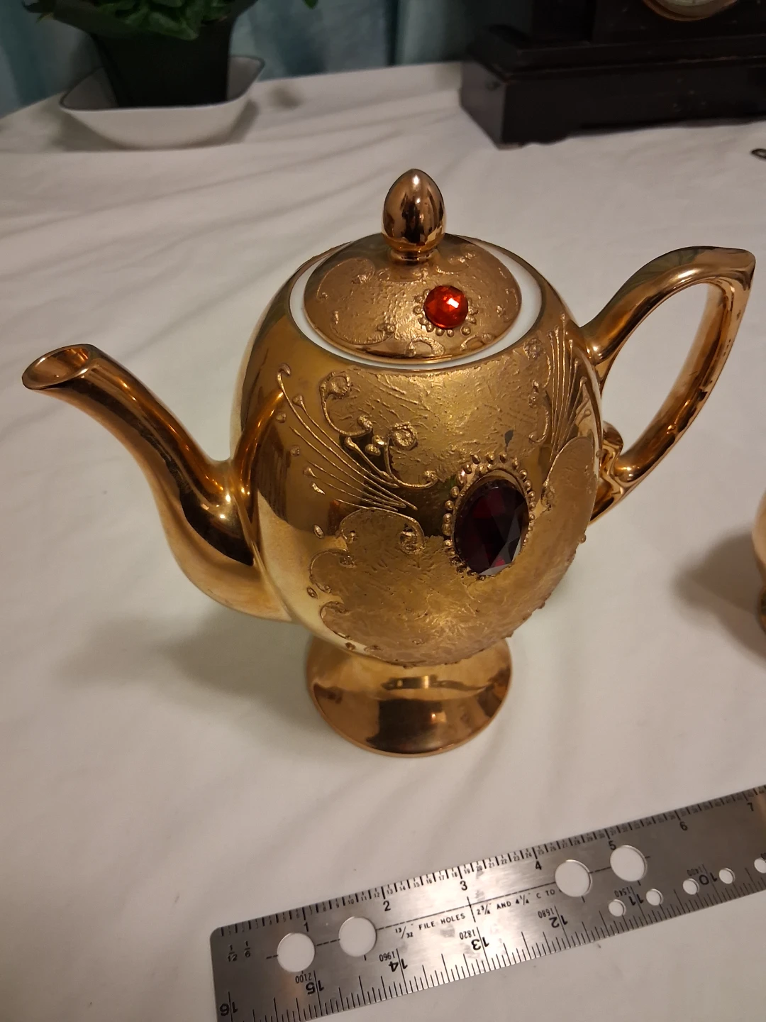 Gold-tone Creamer with Red Jewel Accent - photo 3