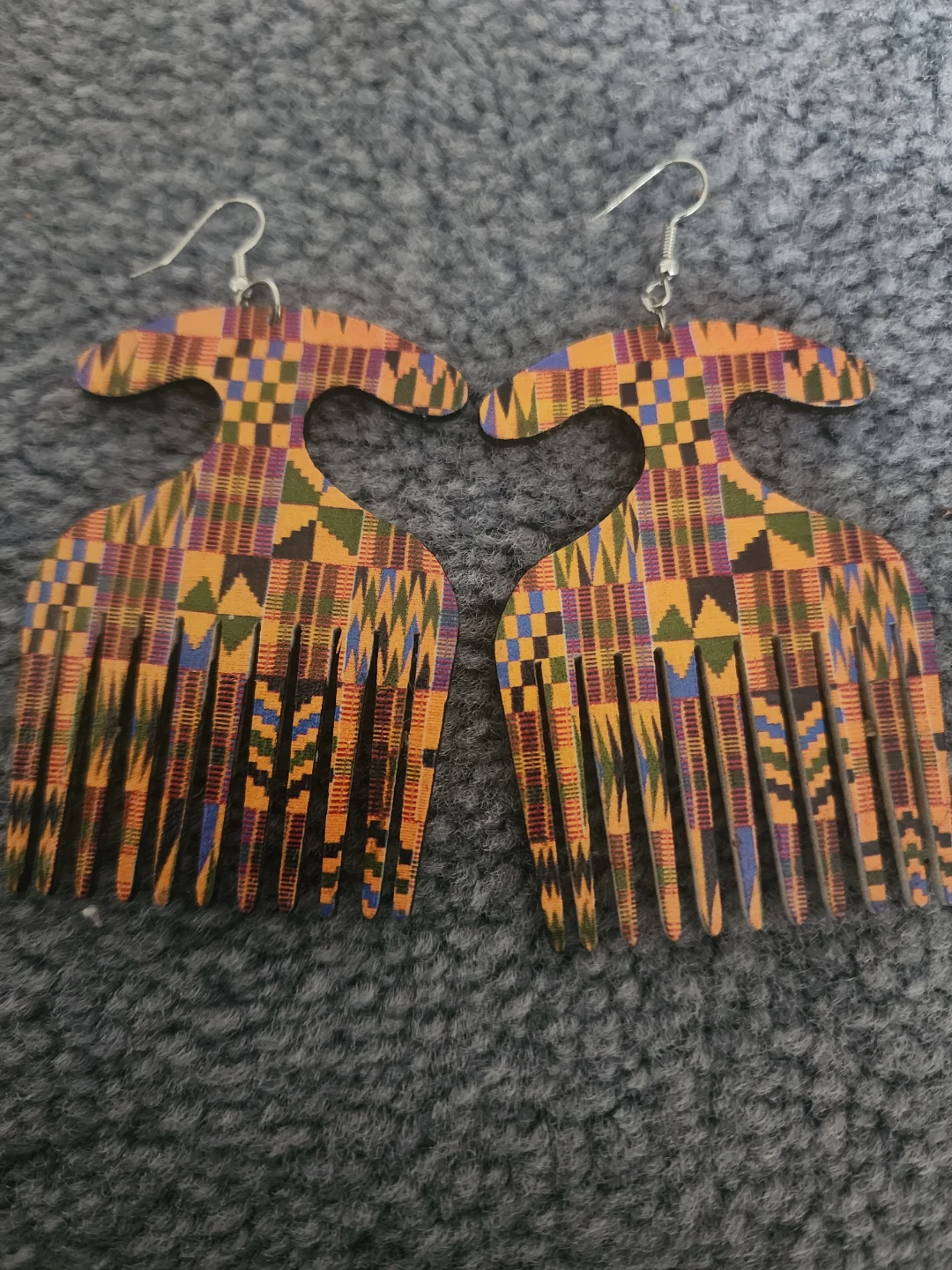 Kente Cloth Pattern Afro Comb Earrings