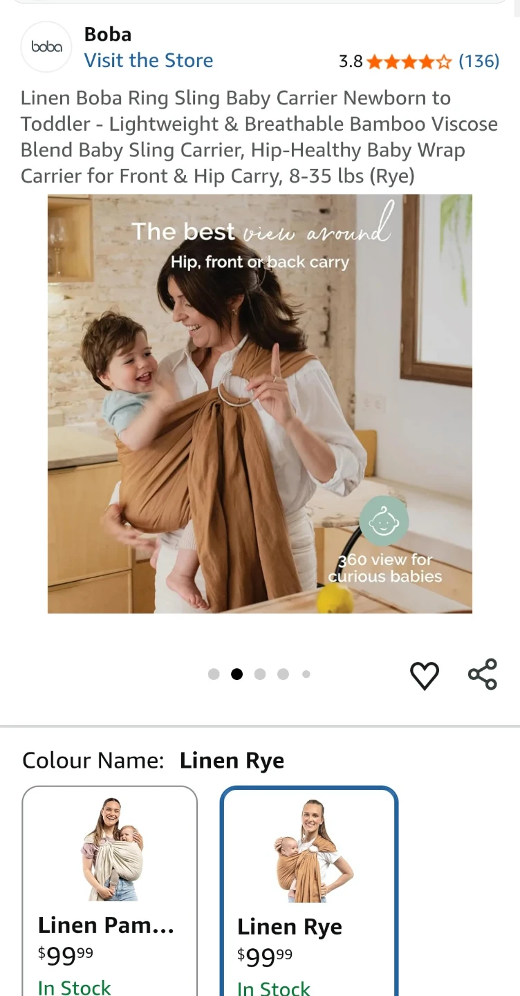 Boba Linen Ring Sling Baby Carrier - Rye