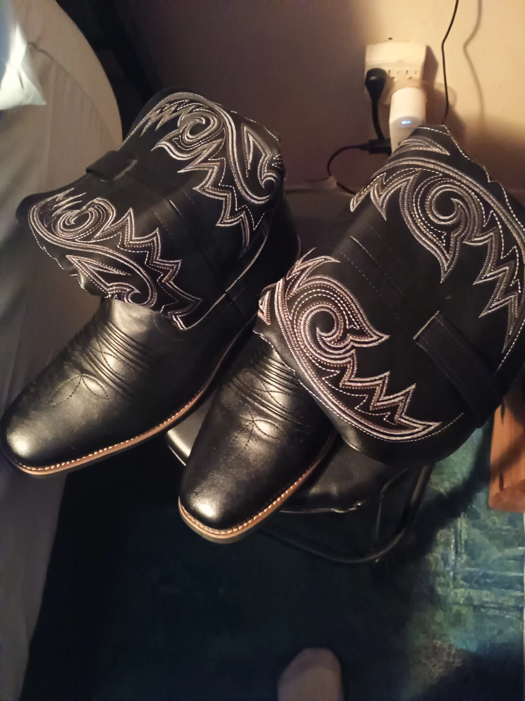 Men's Black Cowboy Boots with White Stitching - photo 2