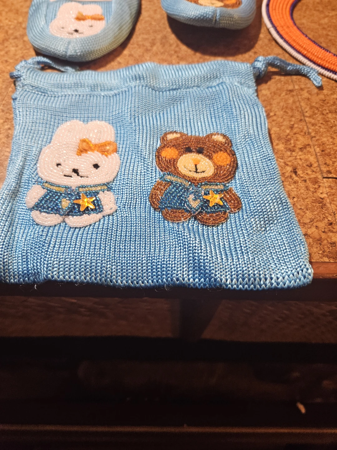 Blue Baby Booties with Bear and Bunny & Beaded Necklace Set - photo 3