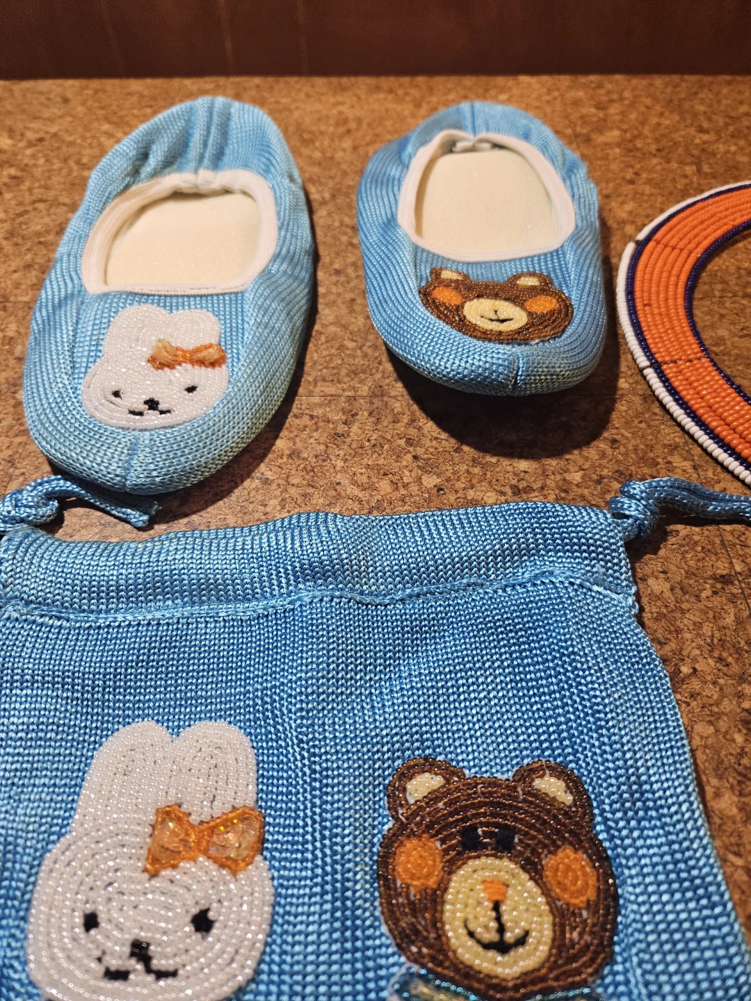 Blue Baby Booties with Bear and Bunny & Beaded Necklace Set - photo 4