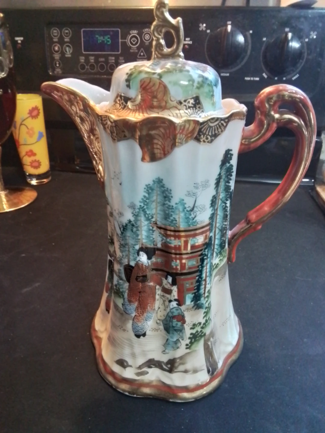 Vintage Hand Painted Signed Japanese Porcelain Satsuma Tea Pot