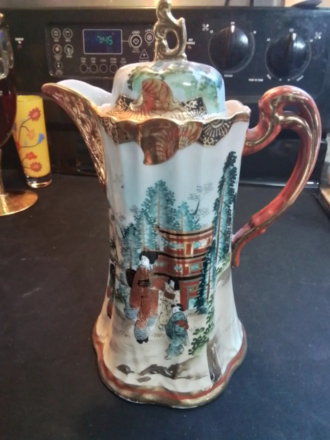 Vintage Hand Painted Signed Japanese Porcelain Satsuma Tea Pot