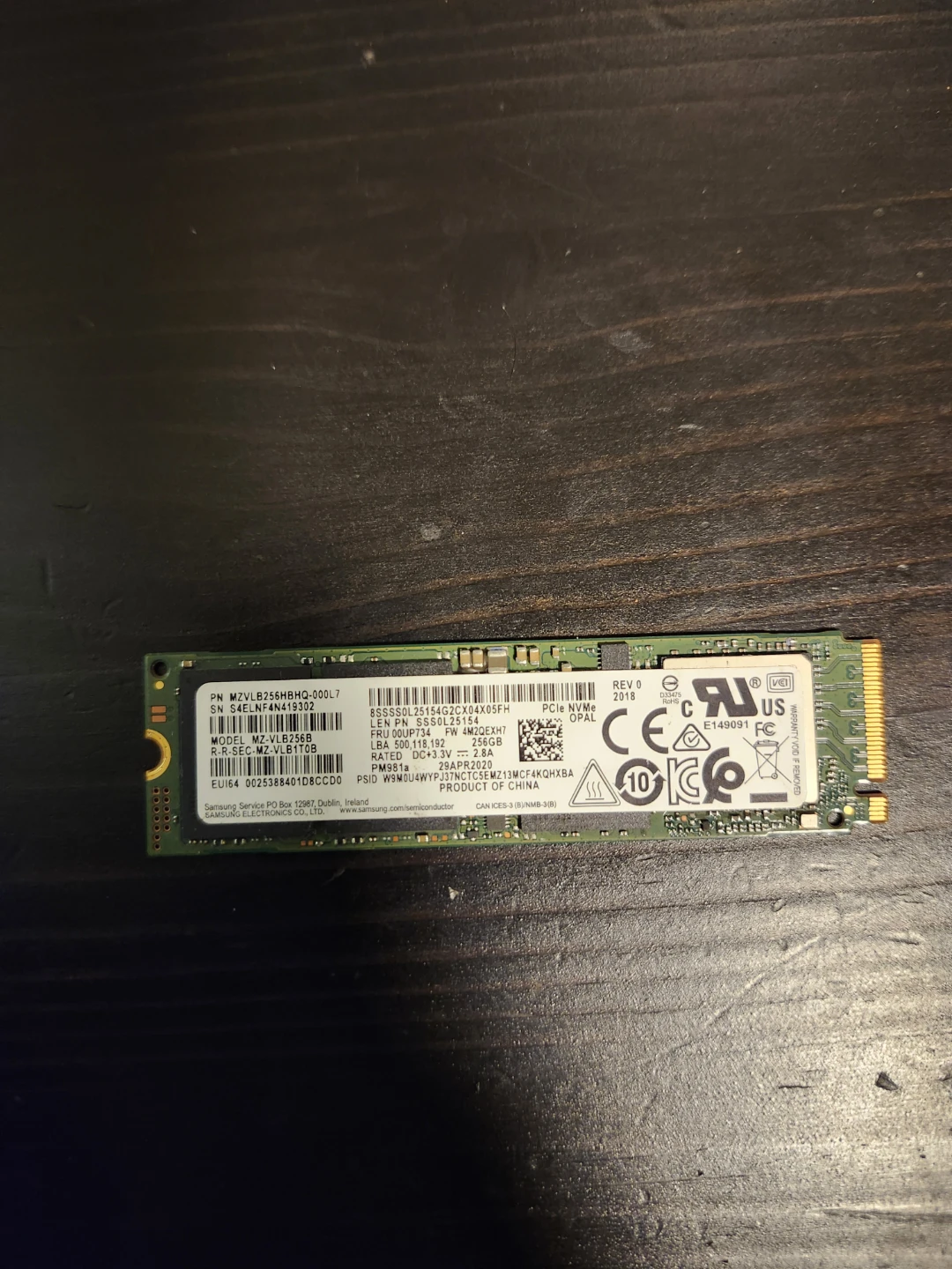 Samsung 256GB NVMe M.2 SSD