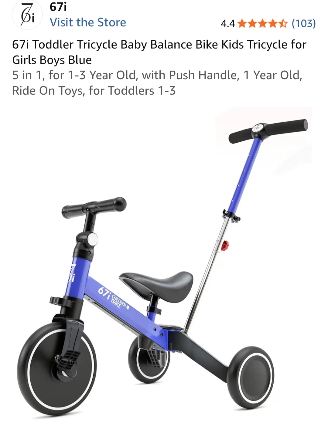 67i Toddler 5-in-1 Tricycle Balance Bike in Blue