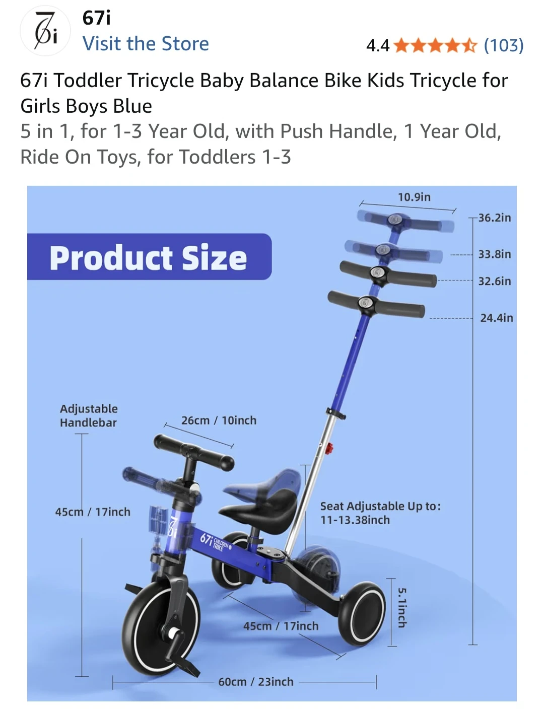 67i Toddler 5-in-1 Tricycle Balance Bike in Blue - photo 2