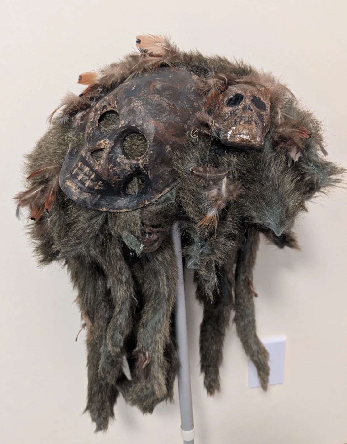 Handmade Halloween Hat, Mask, and Material.