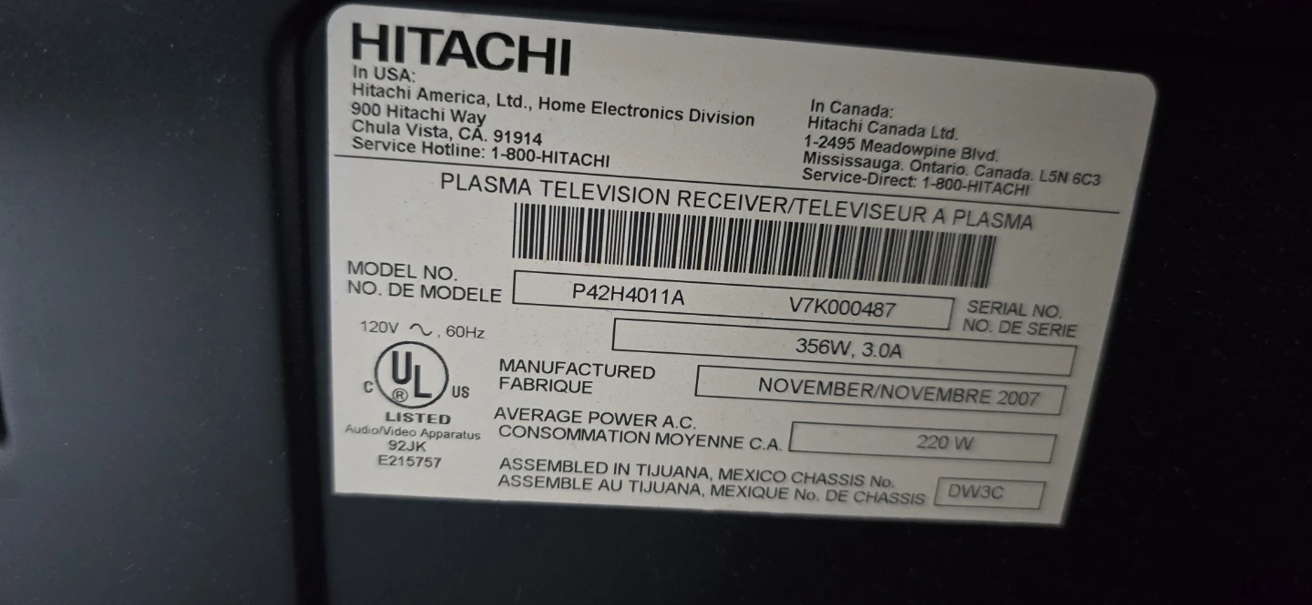 Hitachi 42" Plasma TV P42H4011A - photo 2