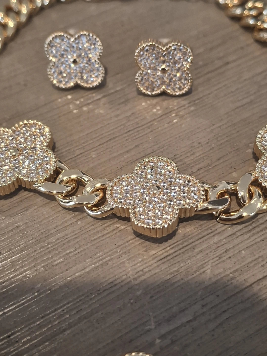 Gold Clover Necklace, Bracelet, and Earrings Set - photo 2