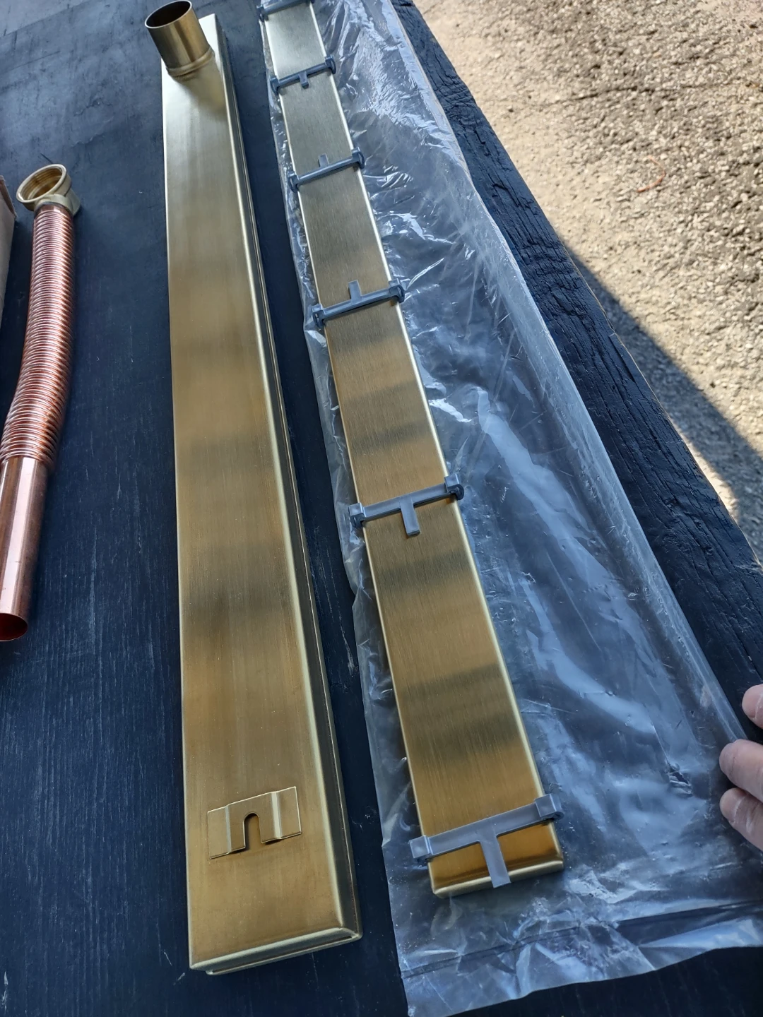 2 pieces brand new Brass Linear Shower Drain with Flexible Hose