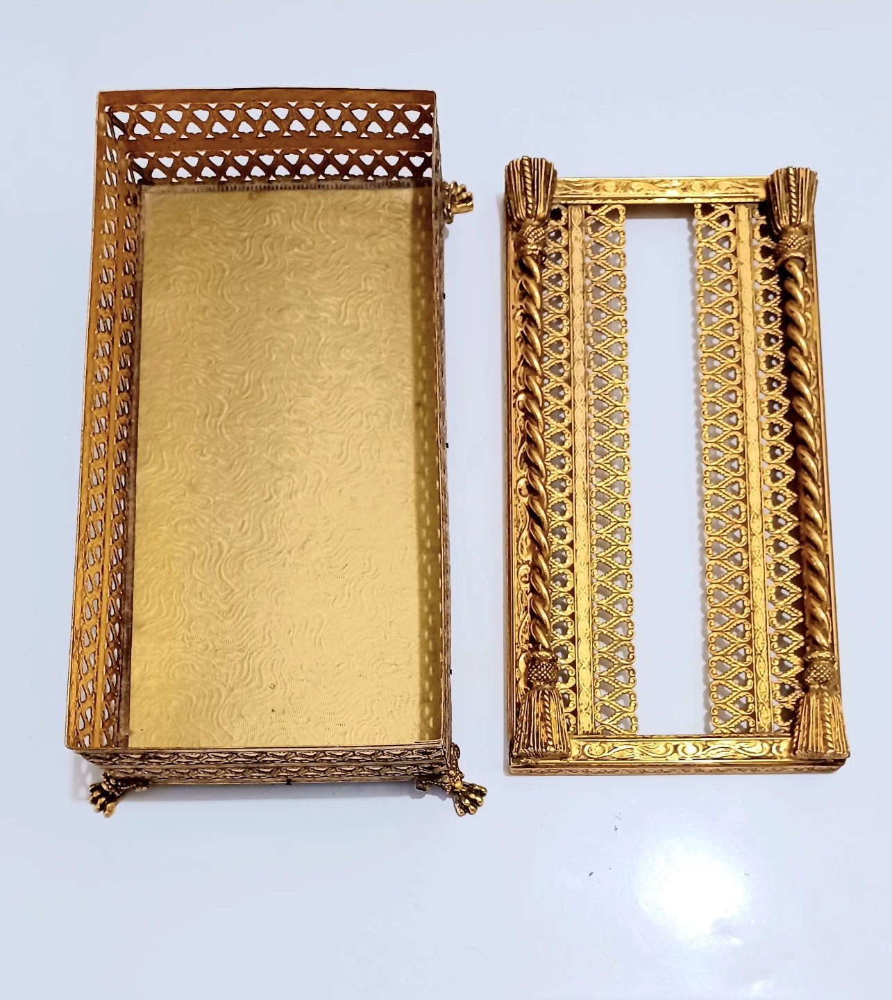 Vtg Handmade Ormolu Gold Tissue Box Rope & Tassel - photo 4
