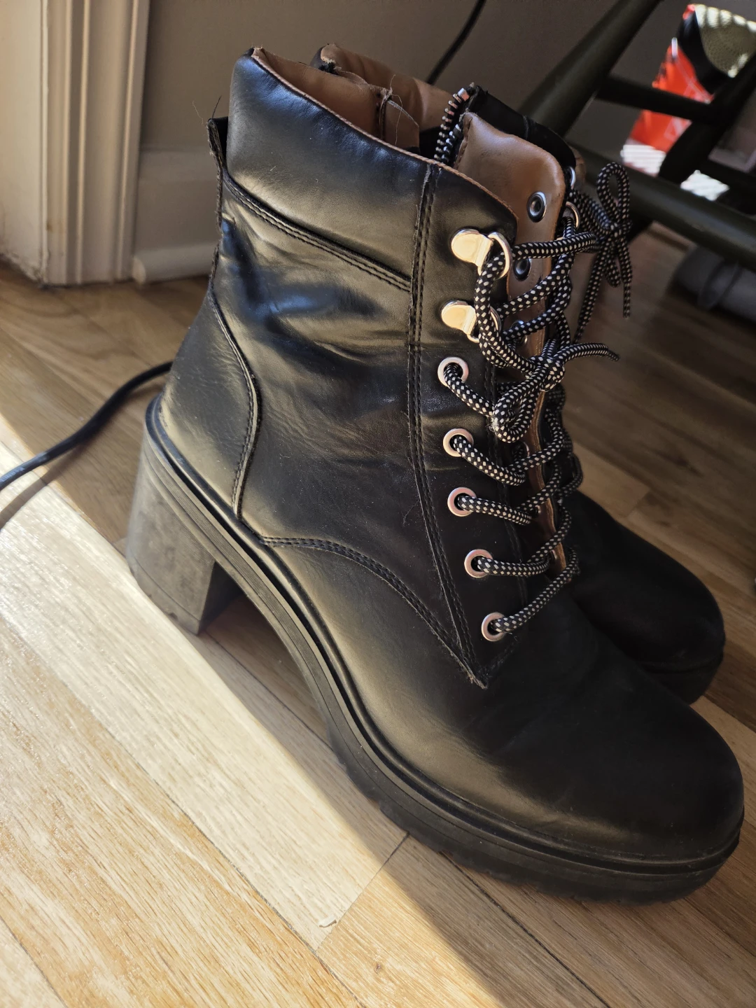 Black Lace-Up Combat Boots - photo 2