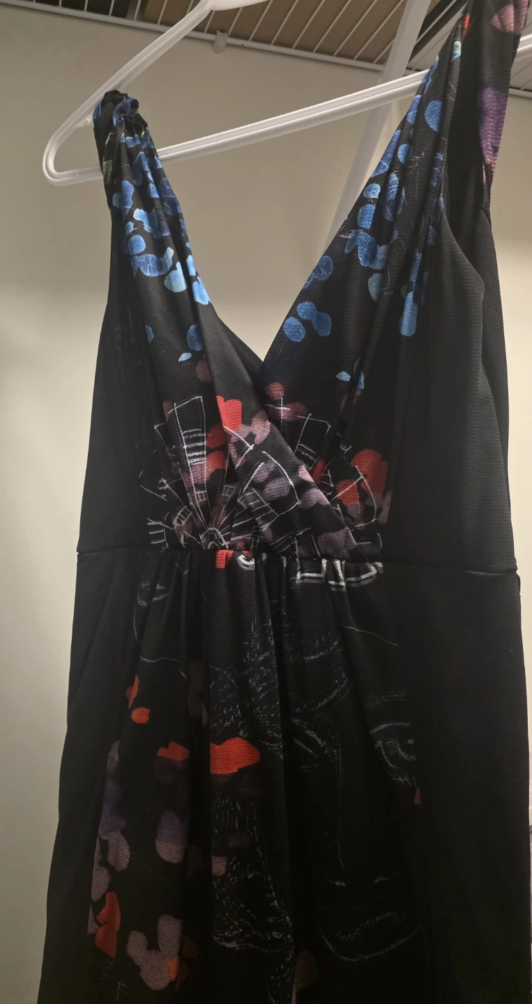 Desigual Black Dress with Floral and Ferris Wheel Print