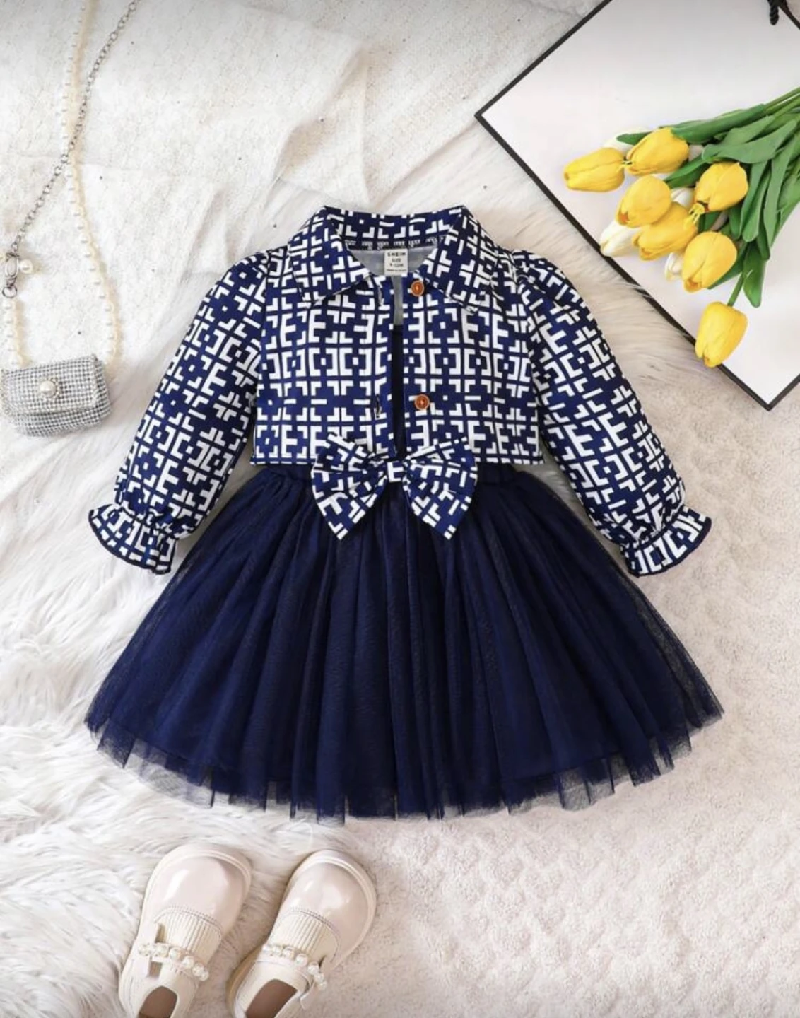 SHEIN Girls' Royal Blue Geometric Print Dress Set - photo 4